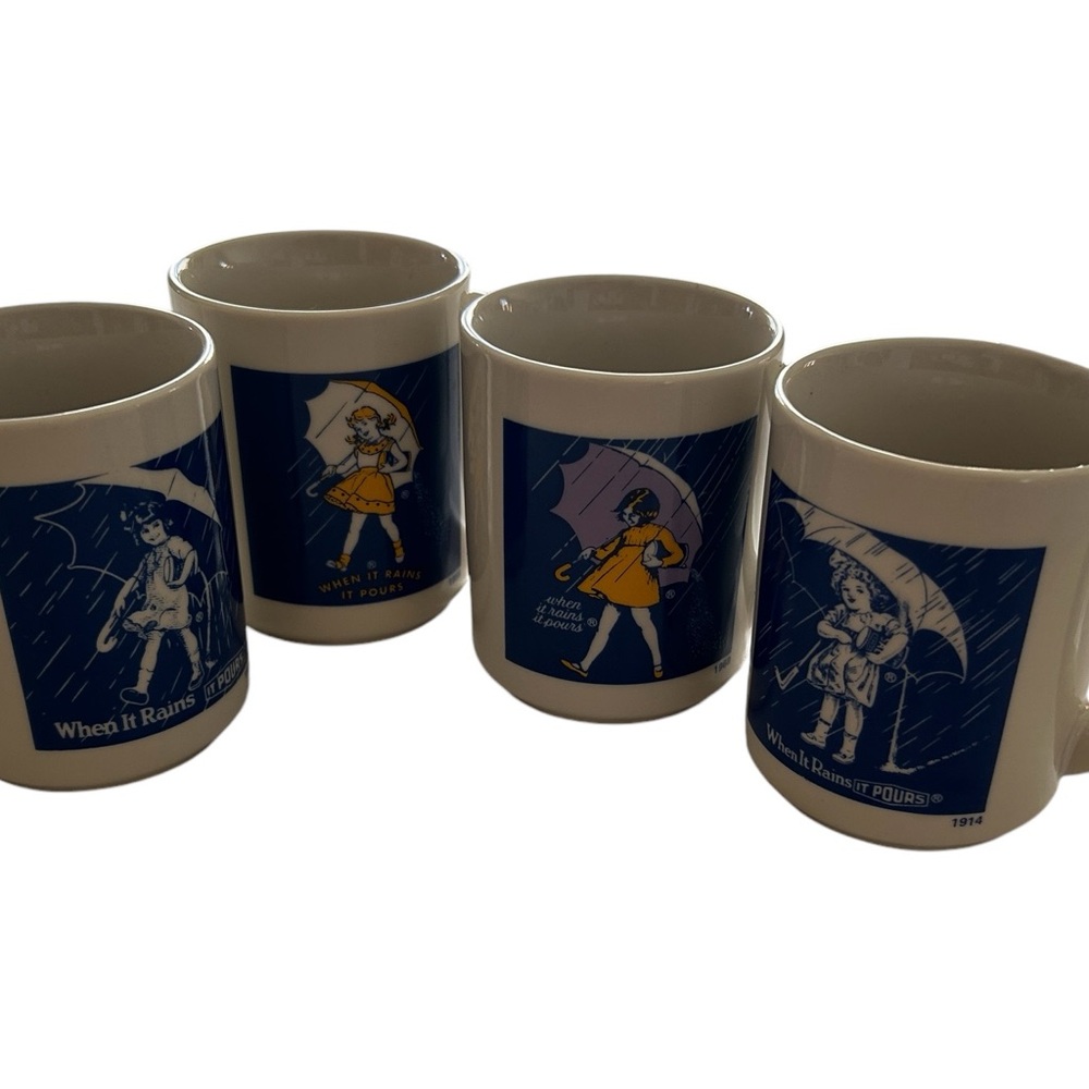 Vintage When it Rains It Pours Morton Salt Girl 1914 1921 1956 1968 Coffee Mugs - Picture 11 of 13